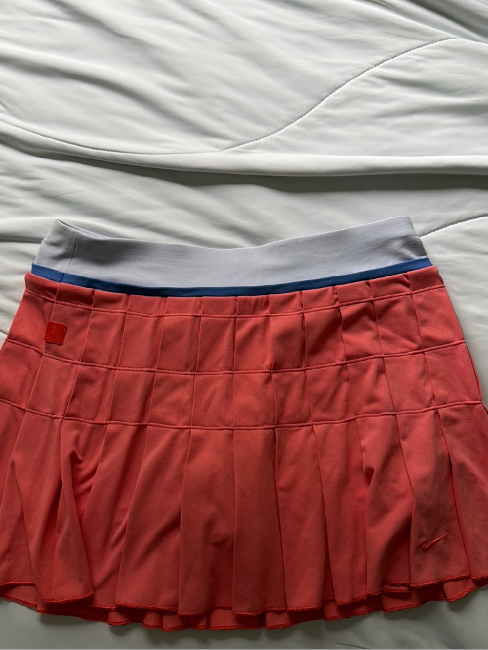 Nike Coral Pleated Skater Skirt with Blue-Trim Waistband